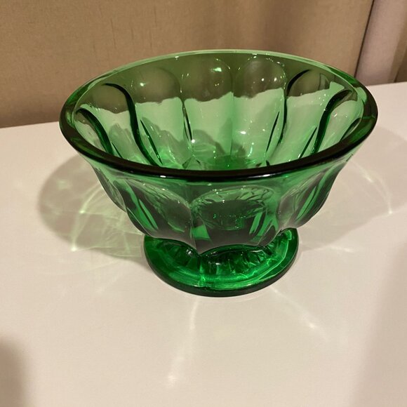 Vintage Green Glass Pedestal Candy Dish MCM 4x6 Coastal Look - Picture 3 of 3